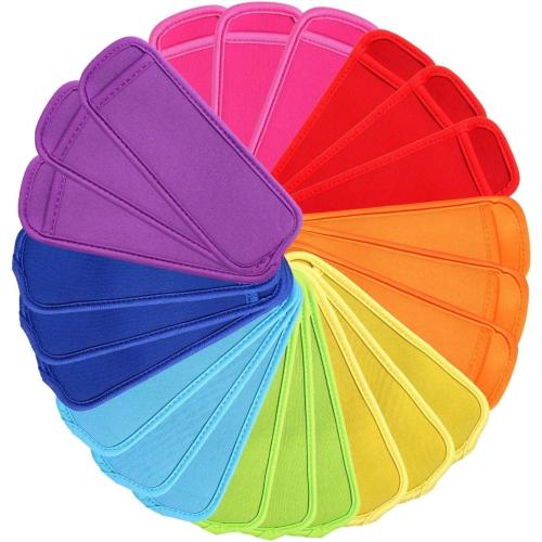 JANYUN 24 Pack Reusable Popsicle Bags Ice Pop Sleeves Antifreezing Sleeves, 8 Colors