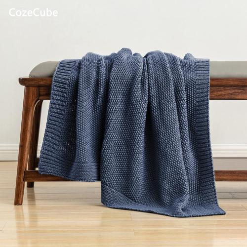 CozeCube Blue Throw Blanket for Couch, Soft Cozy Cable Knit Throw for Bed Sofa Living Room, Lightweight Warm Decorative Farmhouse Christmas Blanket, 50x60, Dusty Blue