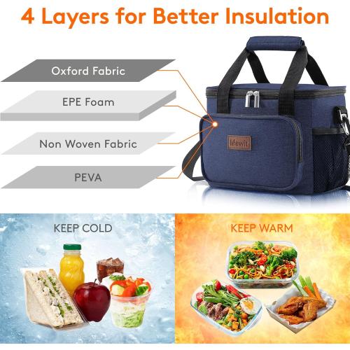 Lifewit Large Lunch Bag Insulated Lunch Box Soft Cooler Cooling Tote for Adult Men Women, Dark Blue 12-Can (9L)