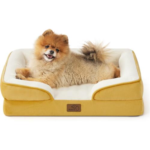 Bedsure Orthopedic Dog Beds for Small Dogs - Washable Small Dog Cat Bed Waterproof, Comfort Pet Couch Sofa with Washable Removable Cover, Pets Bed with Nonskid Bottom, Spicy Mustard, 24