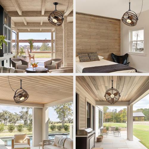 Outdoor Ceiling Fan with Lights, 23‘’ Waterproof Gazebo Fan with Remote Control Smart App, Plug in Caged Ceiling Fan for Patios, Pergola Porch