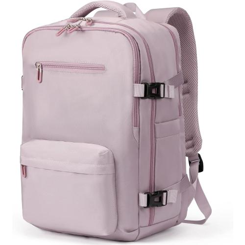 SHRRADOO Travel Laptops Backpack for Women Men, Casual Work Bag 17inch High School College Backpack Airline Approved Backpack for Hiking Business (Pink khaki)