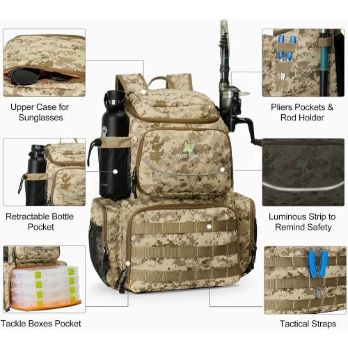 N NEVO RHINO Fishing Tackle Backpack with Rod Holders, 40L Large Fishing Bag with Waterproof Rain Cover,Outdoor Tackle Bag
