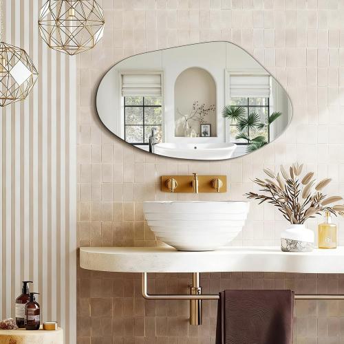 FICTOR Irregular Asymmetrical Wall Mirror, 32 x 19 Modern Decorative Mirror for Entryway, Bathroom, Bedroom, Living Room, Dining Room