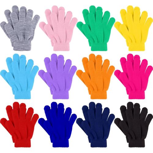 Glooarm 12 Pairs Kids Gloves Winter Toddler Full Fingers Knit Children Stretchy Warm Gloves Bulk for Boys Girls