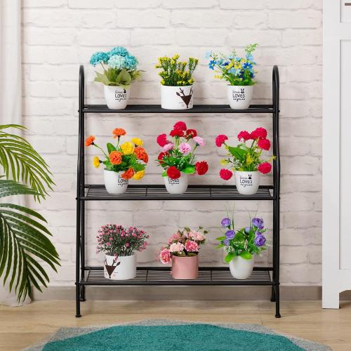 DOEWORKS 3 Tier Metal Plant Stand, Plant Display Rack,Stand Shelf, Pot Holder for Indoor Outdoor Use, Black