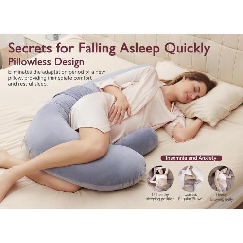 Momcozy Pregnancy Pillow, Original F Shaped Maternity Pillow for Pregnant Women with Adjustable Wedge Pillow, Full Body Support Pregnancy Pillows for Side Sleeping with Velvet Cover, Grey