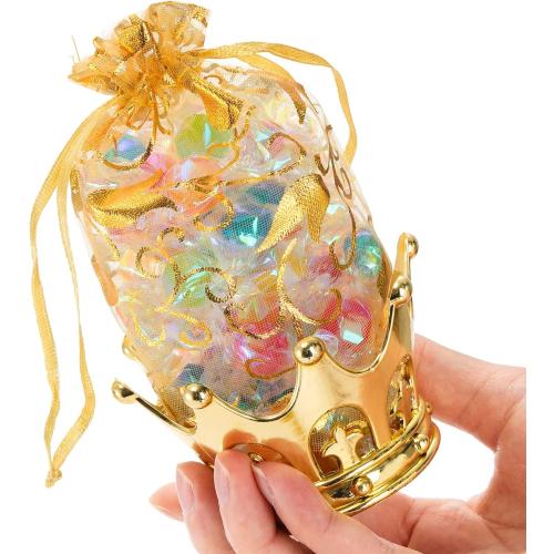 WUWEOT 36 Pack Crown Candy Holder, Party Favors Fillable Crown Goblet with Pouch, Decorative Gold Candy Favor Containers for Birthday Party Supplies