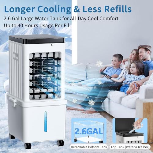Portable Air Conditioners, Swamp Cooler Portable AC Unit for Home Use, Windowless Evaporative Air Cooler with 2.6 Gal Removable Water Tank, Fast Cooling Portable AC for Room, Bedroom, Office