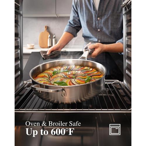 SILVER Stainless Steel Cookware Set,Tir-Ply Pots and Pans Set,10 Pcs Stainless Steel Induction Kitchen Cookware Sets,PFOA Free, Frying Pans,Saucepans,Saute Pan & Stock Pot,Compatible with All Cooktops
