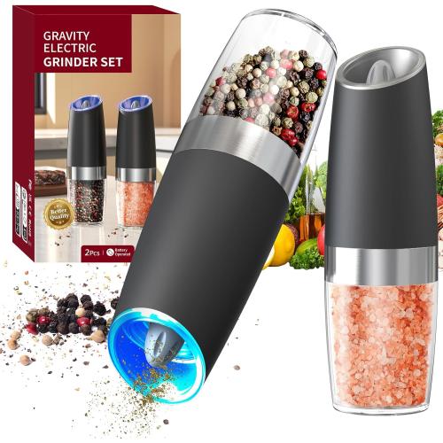 CIRCLE JOY Gravity Electric Salt and Pepper Grinder Set Automatic Salt and Pepper Grinder Set with LED Light, Battery Operated, Adjustable Coarseness, Large Capacity, for Home Kitchen BBQ
