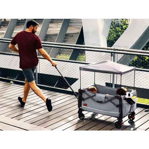EVER ADVANCED Lightweight Foldable Travel Wagon Stroller for 2 Kids - Carry-on Airplane Size with Travel Bag - All-Terrain Wheels, 5-Point Harness - Portable Kids & Cargo Wagon for Zoo & Park