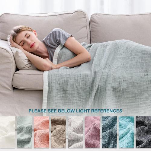 SE SOFTEXLY Cotton Muslin Blankets 4-Layer Linen Texture Blankets for Bed Couch,Thermal Blanket for Adults Lightweight Soft Breathable Throw Blanket for All Season Gauze Blanket(50x60,Sage Green)