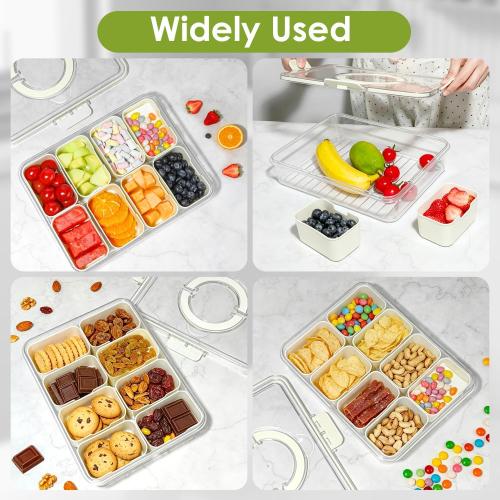 HRXFOZ Divided Serving Tray with Lid and Handle, 8 Compartment Snack Box, Portable Snack Platter for Fruits, Veggies, Nuts, Party Entertaining, Picnic (1 PCS)