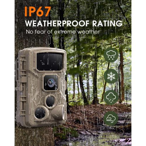Trail Camera WiFi 4K 64MP with 64GB Memory Card 8 Batteries and Night Vision Ip67 Waterproof 130°Wide Angle 0.1s Trigger Speed, Suitable for Outdoor Wildlife Detection, Monitoring Game Cam