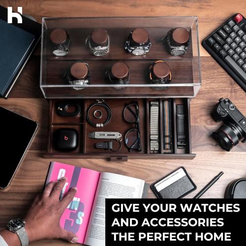 Holme & Hadfield Premium 7-Slot Wooden Watch Display Case with Lifetime Assurance – Large Handcrafted Men’s Watch Box with Accessory Drawer – Father’s Day Gift for Collectors – Luxury Built to Last