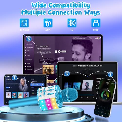Karaoke Microphone Toys for Kids, Wireless Bluetooth Mic with Lights & Speaker, Portable Home KTV Player System, Perfect Birthday Party for 3-12 Year Old Boys & Girls