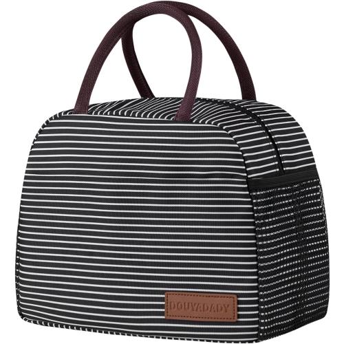 douyadady Lunch Bag Women/Men Lunch Box Women/Men (white&black stripe)