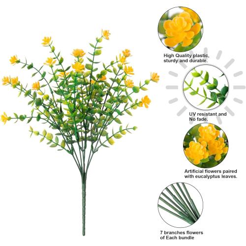 Ivydale Artificial Fall Flowers Plants Fake Mums for Autumn Outdoors Decoration, 12 Bundles Faux Plastic UV Resistant Greenery Bushes Shrubs for Home Porch Patio Garden (Yellow)