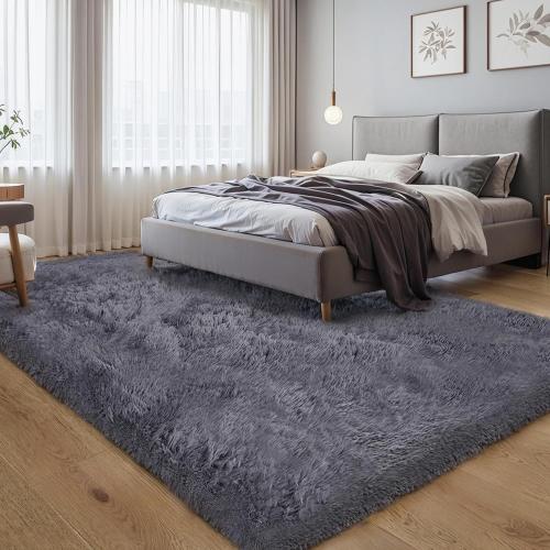 Thick Area Rug Grey Fluffy Shag 3x5 for Bedroom, Ultra Soft Plush Fuzzy Washable Throw Carpet, Modern Non Slip Cozy Furry Shaggy Rug for Living Room Kids Baby Nursery College Dorm