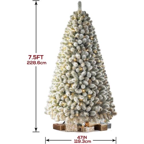 7.5 FT Pre-lit Snow Flocked Christmas Tree Spruce with Remote Control, 350 Warm White Multi-Color Changing LED Lights, Artificial Hinged/Feel Real/Realistic for Home, Dual Color LED