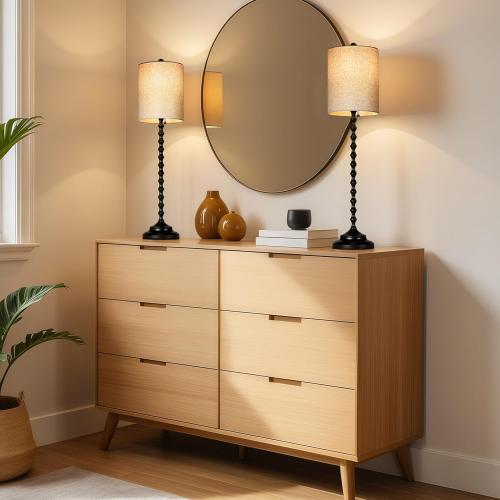 Buffet Lamps, Table Lamps Set of 2-30 Tall with Sturdy Metal Bases & Textured Linen Shades - UL Certified, Ideal for Creating a Cozy Vibe in Living Rooms, Dining Rooms & Entryways