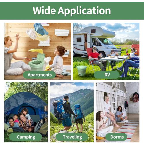 Portable Washing Machine,8L Mini Folding Bucket Washer with Drainage Pipe & 4 Clothes Clips for Socks Underwear Baby Clothes,Suitable for Apartment Camping RV Travel laundry (110V-240V) (Green)