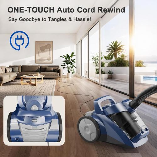 Sweepcent Canister Vacuum Cleaner 45KPa Power Bagless Canister Vacuums for Home with 5 Tools 4.5QT Dust Cup Double HEPA Filter Lightweight Multi-Surface Vacuum Cleaners for Carpet Hard Floor Pet Hair