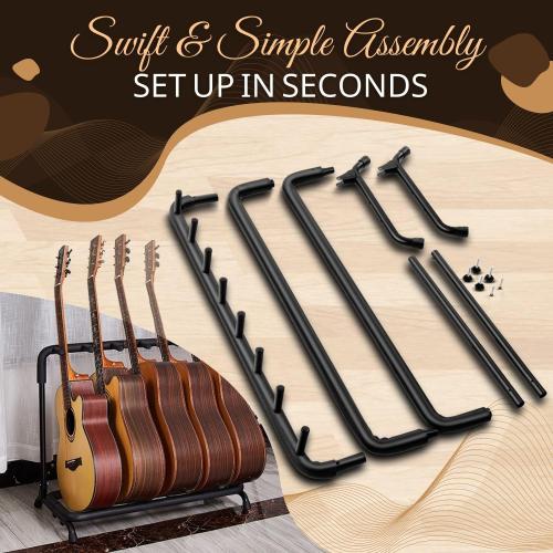 Flexzion 7 Guitar Stand Rack - Metal Construction Multi Guitar Rack & Guitar Organizer, Foldable 7 Guitar Holder Stand with Padded Foam Tubing for Electric, Acoustic, Classical Guitars & Basses