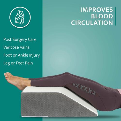 White and Grey Kölbs Bed Wedge Leg Pillow for Elevation Chic Jacquard Cover, Knee, Ankle Bolster Body Positioner Post Surgery