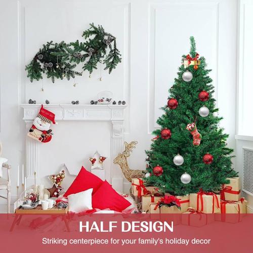 GlyinnHe 5FT Green Half Artificial Christmas Tree，Xmas Fake Half Pine Tree with Foldable Metal Stand Fully Easy Assembly Hinged Artificial Tree for Home Decoration, Party, Office