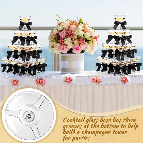Zopeal 30 Set Champagne Coupe Cocktail Glasses 5 oz with Satin Ribbon Black Bow 3.5 Inch Plastic Margarita Martini Glasses for Birthday Bachelorette Party Gift Wedding Champagne Tower