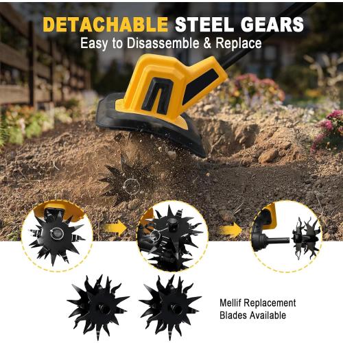 Cordless Garden Tiller Cultivator Compatible with Dewalt 20V MAX Battery, 270 RPM Electric Rototiller, 48 Steel Tines, 8.7 Tilling Width, 6.3 Depth, Rotary Tiller for Lawn/Gardening/Soil(Tool Only)