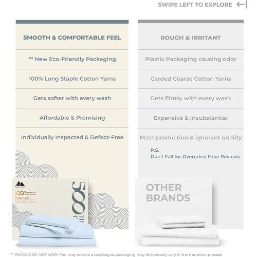 Mayfair Linen 100% Cotton Bed Sheets Queen Sheet Set - 500 Thread Count Sheets Queen Size 4 PC Set (Light Blue), Soft, Cooling, Hotel-Quality 16 Deep Pocket Sateen Cotton Bedsheet for Hot Sleepers