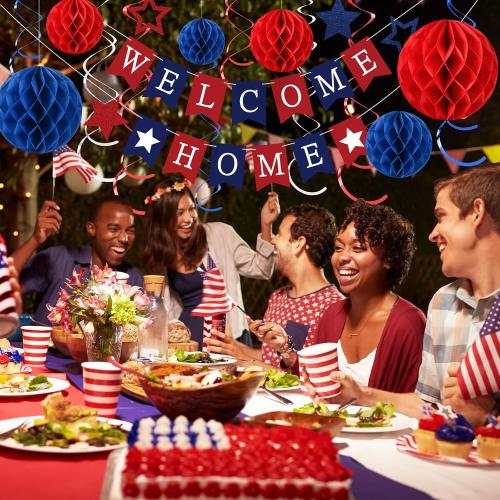 Arrowbash Welcome Home Decorations Welcome Home Banner Set,Blue, Red