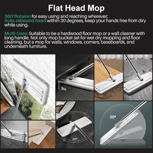 Color White JOYMOOP Mop and Bucket with Wringer Set, White Flat Squeeze Mop Bucket Set for Floor Cleaning, Wet Dry Mop for Walls, Wall Cleaner with Long Handle, Hardwood Floor Mop-5 Microfiber Cloths