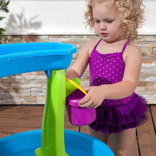 Step2 Rain Showers Splash Pond Water Table, Kids Water and Sand Activity Sensory Playset, Summer Outdoor Toys, 13 Piece Water Toy Accessories, For Toddlers 1.5  Years Old, Blue & Green