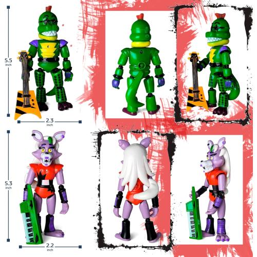 Toysvill 9 PCS Inspired by Five Night Toys, Security Breach Action Figures [Springtrap, Bonnie, Roxanne Wolf, Glamrock Chica, Montgomery Gator, Glamrock Fred, Vanny, Sundrop, Moondrop]