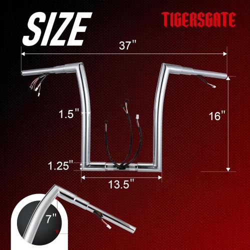 16 Pre-wired Handlebar Rise 1 1/2 Ape Hanger for 2016-2023 Harley Road Glide & Special & Ultra, Chrome