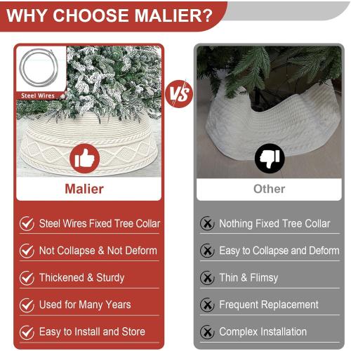 Malier Christmas Tree Collar, 30’’ Knit Xmas Tree Collar, Christmas Tree Collars for Artificial Trees, 11 Extra Tall Tree Stand Base Cover Ring Skirt for 6 ft 9 ft Tree (White, 11''H × 30 W)