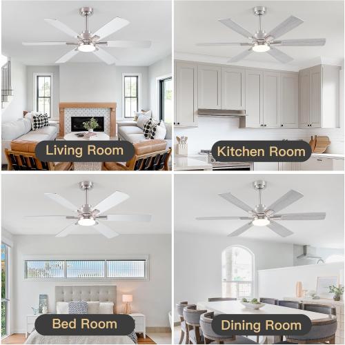 OURSTAR Ceiling Fans with Lights and Remote Control, Brushed Nickel Ceiling Fan with Light 3-Color Dimmable, Memory for Lighting and Fan Reversible, 6-Speed, Timer, Indoor/Outdoor Use, 52 Inch