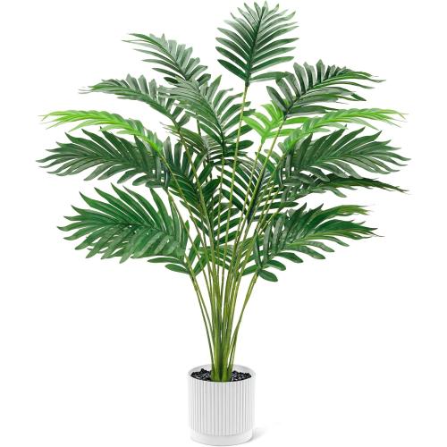 Der Rose 28'' Artificial Palm Tree Tall Fake Tropical Faux Trees Indoor and Outdoor for Home Bathroom Porch Outside Patio Decor (White Pot)