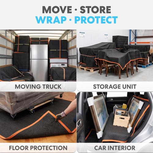SIMPLI-MAGIC 79523 Heavy Duty Padded Moving Blankets, Black/Orange, 72” x 80”, 12 Pack