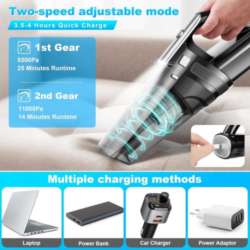 Handheld Vacuum Cordless Mini Portable Rechargeable Car Vacuum Cleaner with 11000PA Powerful Suction for Car Home and Office