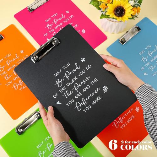 7 Pack Employee Appreciation Gift Plastic Clip Boards Colored Clear Clipboards with Low Profile Clip Inspirational Office Standard A4 Letter Size Teacher Gifts Team Gift