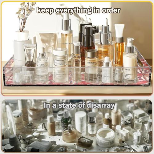 3PCS Acrylic Serving Tray Set with Interchangeable Inserts – Clear Decorative Tray with Handles for Food, Snacks, 4th of July Display, Patriotic Home & Bar Decor