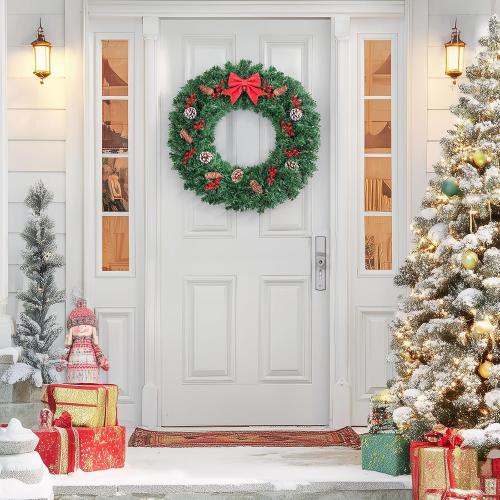24 Inch Christmas Wreath for Front Door - Farmhouse Holiday Decor for Indoors and Outdoors, No Light