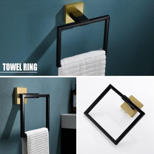Color Black and Gold YACVCL 5 Pieces Bathroom Hardware Set, Black and Gold Towel Bar Set, 23.6 inch Towel Bar Hand Towel Holder Wall Mounted Stainless Steel