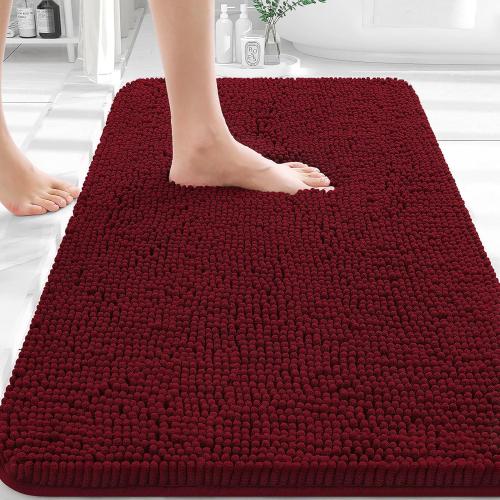 Bathroom Rugs 30x20, Extra Soft Absorbent Chenille Bath Rugs, Rubber Backing Quick Dry, Machine Washable Bath Mats for Bathroom Floor, Tub and Shower, Home Decor Accessories, Burgundy