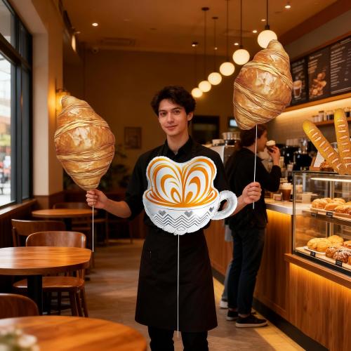 Croissant Coffee Balloons | Brunch Decorations, Paris Party Decorations | Croissant Baguette Latte Cup Foil Balloons for Coffee Bar Decor , French Party Decor, Cafe Party Decorations